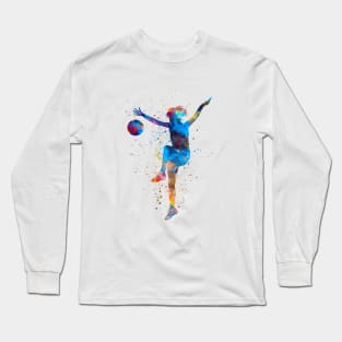 Woman footballer in watercolor Long Sleeve T-Shirt